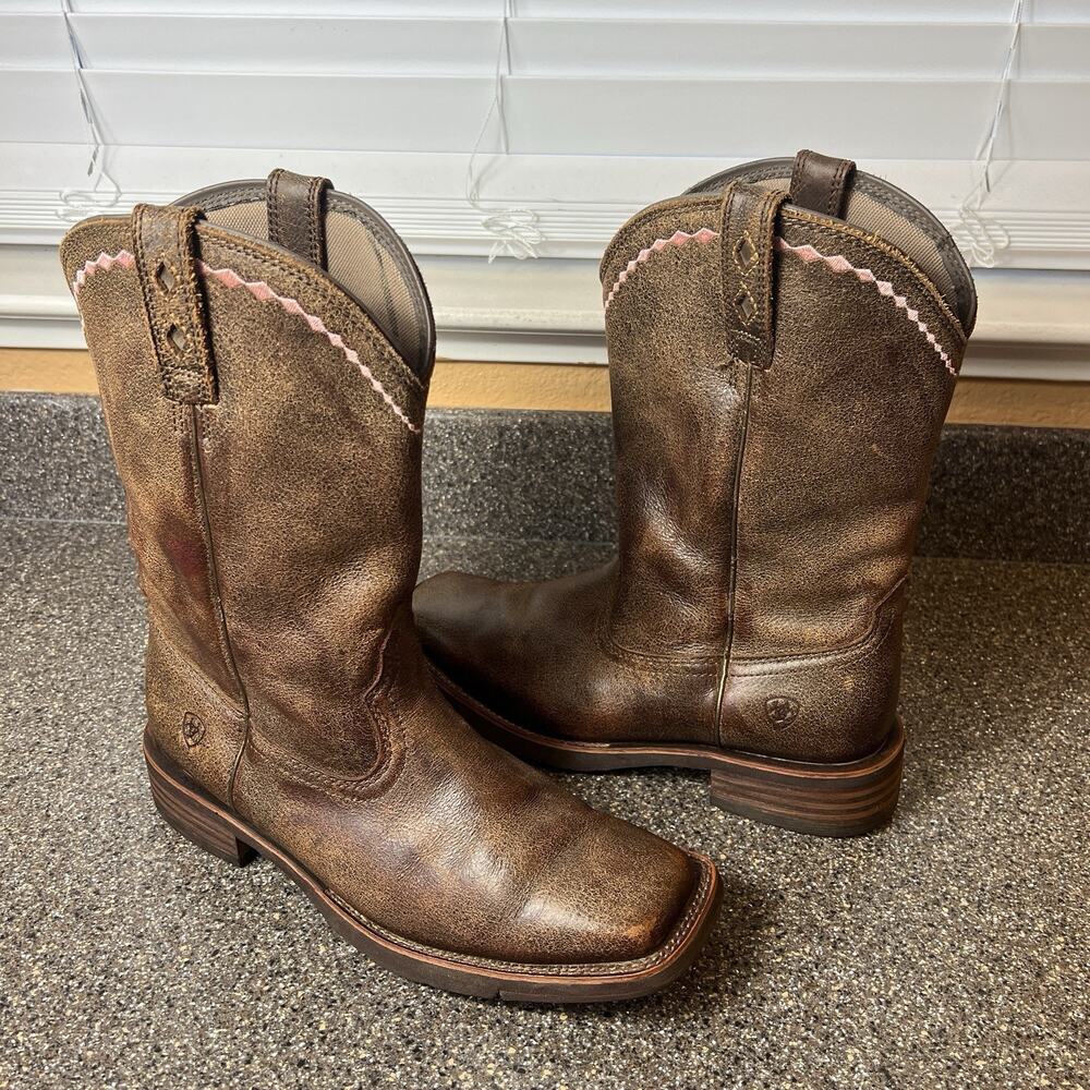 Ariat Unbridled Roper Western Leather Cowboy Boots Brown/Pink Women's Size 11 B